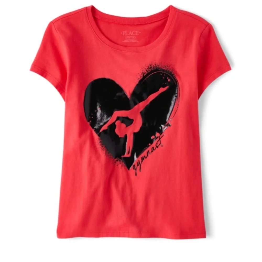 NEW - The Children’s Place Girls Gymnast Graphic Tee - Light Siam Small (5/6)